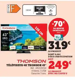 Hyper U THOMSON Téléviseur 4k thomson 43" offre