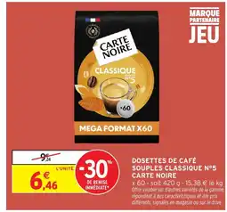 Intermarché CARTE NOIRE Dosettes de café souples classique n°5 offre