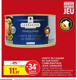 Intermarché JEAN LARNAUDIE Confit de canard du sud-ouest l'emblématique offre