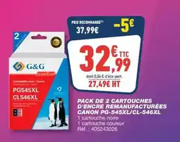 Bureau Vallée Canon - pack de 2 cartouches d'encre rémanufacturieses pg-545xl/cl-546xl offre