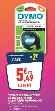 Bureau Vallée Dymo - ruban d'étiquettes divo letroatiga plastique noir/blanc offre