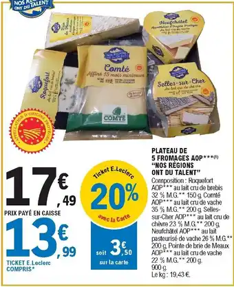 E.Leclerc Plateau de 5 fromages AOP offre