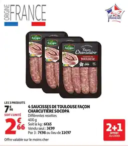 Auchan SOCOPA 4 saucisses de toulouse façon charcutière offre
