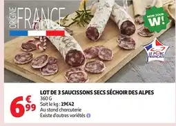 Auchan Lot de 3 saucissons secs séchoir des alpes offre