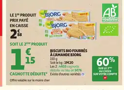 Auchan BJORG Biscuits bio fourrés à l'amande offre