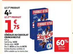 Auchan CRUNCH NESTLE Céréales au chocolat offre