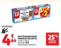 Auchan LU Petit écolier pocket chocolat au lait offre