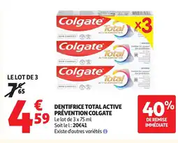 Auchan COLGATE Dentifrice total active offre