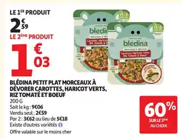 Auchan BLÉDINA Petit plat morceaux à dévorer carottes, haricot verts, riz tomaté et boeuf offre