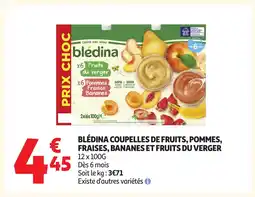 Auchan BLÉDINA Coupelles de fruits, pommes, fraises, bananes et fruits du verger offre
