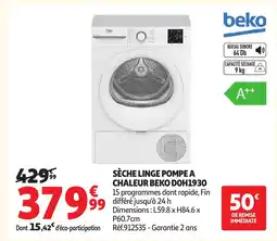 Auchan BEKO Sèche linge pompe a chaleur doh1930 offre