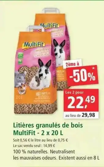 Maxi Zoo Litieres Granules De Bois MultiFit-2x20L offre