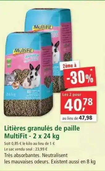 Maxi Zoo Litieres Granules De Paile MultiFit-2x24kg offre