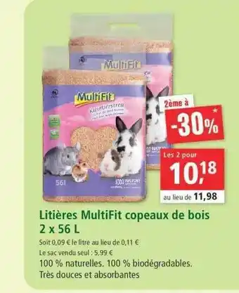 Maxi Zoo Litieres MultiFit Copeaux De Bois 2x56 L offre
