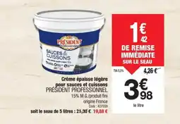 Promocash PRÉSIDENT PROFESSIONNEL Crème épaisse légère pour sauces et cuissons offre