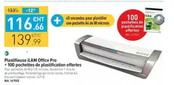 Top Office Plastifieuse Ilam Office Pro + 100 Pochettes De Plastification Offertes offre