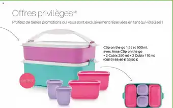 Clip On The Go 1,5 L Et 900 Ml Avec Anse Clip On The Go + 2 Cubix 250 Ml + 2 Cubix 110 Ml