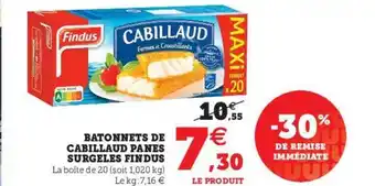 Super U Bâtonnets De Cabillaud Panés Surgelés Findus offre