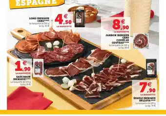 Super U Lomo Ibérique Cebo, Saucisson Ibérique, Jambon Ibérique Cebo Coupé Au Couteau, épaule Ibérique Bellota offre