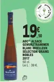 E.Leclerc Aoc - alsace gewurztraminer blanc moelleux sélection grains nobles 2017 offre