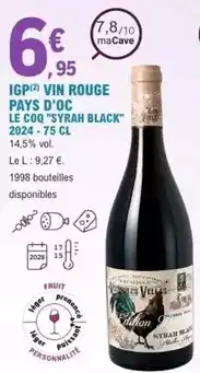 E.Leclerc Vin rouge pays d'oc le coq offre
