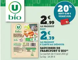 Maximarché U BIO Saucisses de francfort offre
