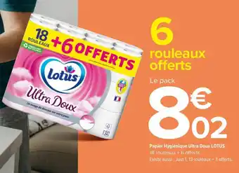 Carrefour Papier Hygiénique Ultra Doux LOTUS offre