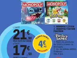 E.Leclerc Monopoly stitch monopoly édition pokemon offre