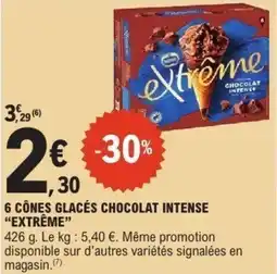 E.Leclerc EXTRÊME 6 cônes glacés chocolat intense offre