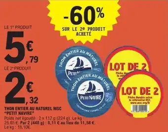 E.Leclerc PETIT NAVIRE Thon entier au naturel offre