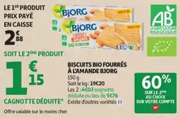 Auchan Supermarché Biscuits bio fourrés à l'amande bjorg offre