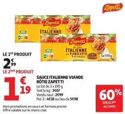 Auchan Supermarché Sauce italienne viande rôtie zapetti offre
