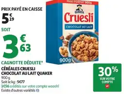 Auchan Supermarché Céréales cruesli chocolat au lait quaker offre