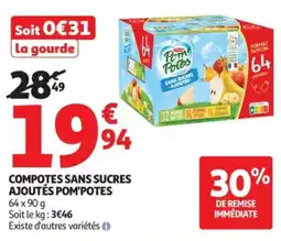 Auchan Supermarché Compotes sans sucres ajoutés pom'potes offre