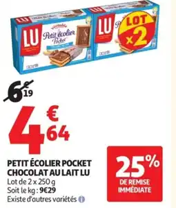 Auchan Supermarché Petit écolier pocket chocolat au lait lu lot de offre