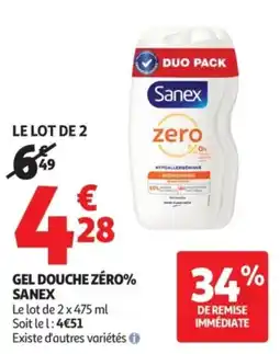 Auchan Supermarché Gel douche zéro% sanex offre