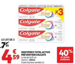 Auchan Supermarché Dentifrice total active prévention colgate offre