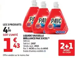 Auchan Supermarché Liquide vaisselle brillance paic excel offre
