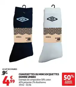 Auchan Supermarché Chaussettes ou mini socquettes homme umbro offre