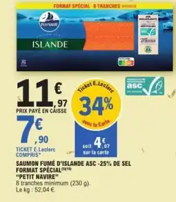 E.Leclerc PETIT NAVIRE Saumon fumé d'islande asc -25% de sel format spécial offre