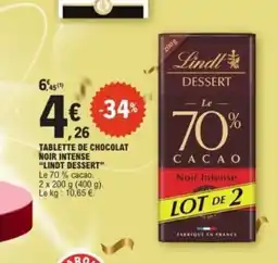 E.Leclerc LINDT DESSERT Tablettes de chocolat noir intense offre