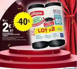 E.Leclerc ALFAPAC Sacs poubelle 50l à liens coulissants élastique offre