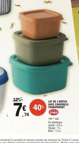 E.Leclerc Lot de 3 boîtes avec couvercle transparent offre