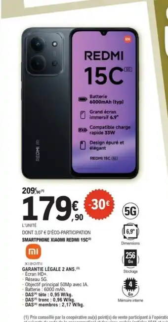 E.Leclerc Smartphone xiaomi redmi 15c offre