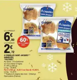 E.Leclerc 4 Coquilles Saint-Jacques Surgelées 'Celtigel' offre