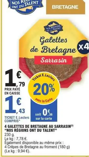 E.Leclerc 4 Galettes de Bretagne au Sarrasin offre