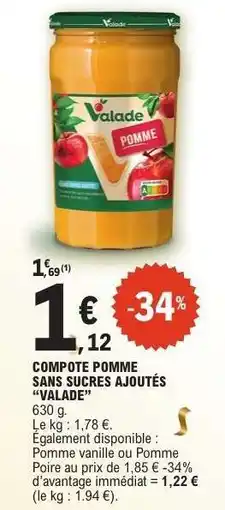 E.Leclerc COMPOTE POMME SANS SUCRES AJOUTÉS “VALADE” offre