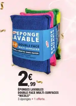 E.Leclerc ÉPONGES LAVABLES DOUBLE FACE MULTI-SURFACES “NICOLS” offre