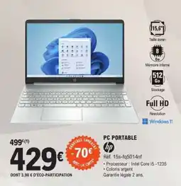 E.Leclerc PC PORTABLE HP Réf. 15s-fq5014nf offre
