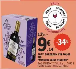 E.Leclerc AOP BORDEAUX VIN ROUGE BIB 'MISSION SAINT VINCENT' offre